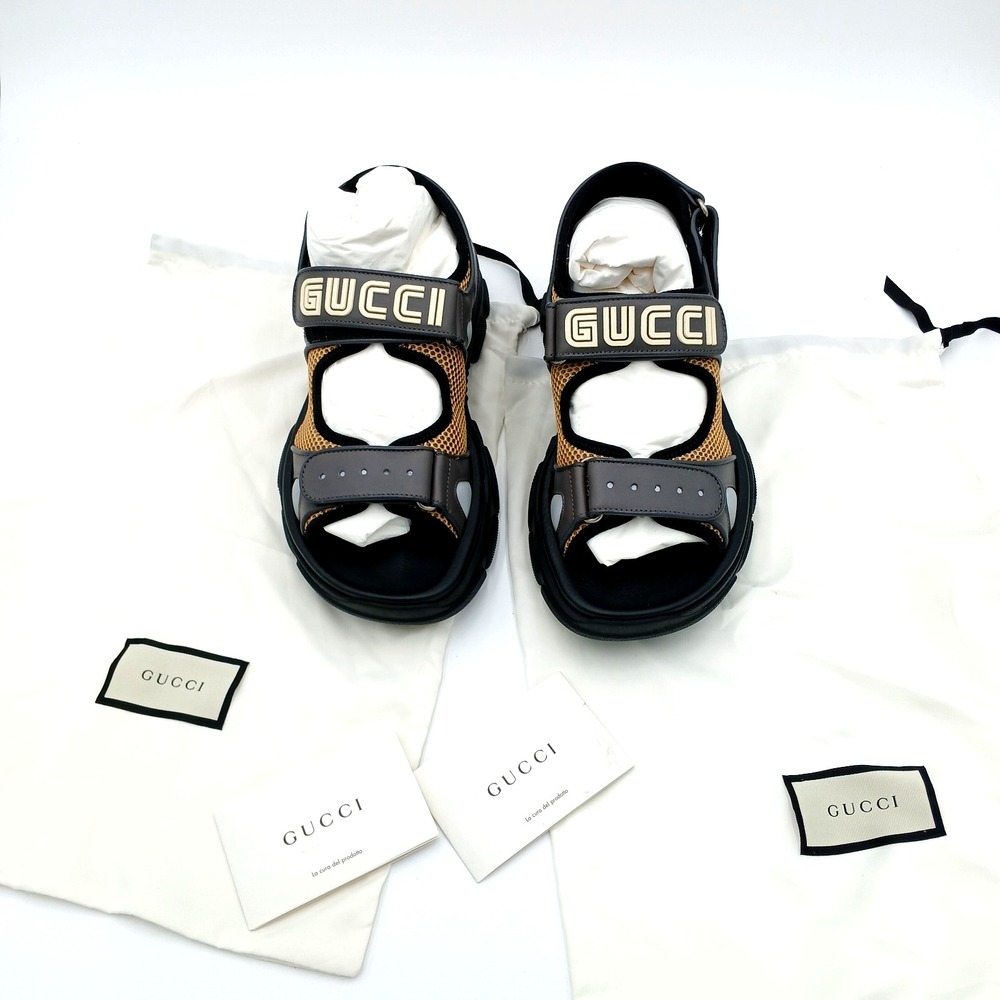 GUCCI SEGA Aguru Trek Sandals Leather‎ Black Bronw  Mens 546064 DIR10 1265 G 7 - Picture 8 of 11